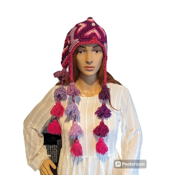 Alpaca Handwoven Chullo/Peruvian Andean hat with earflaps multicolor des… main image 8